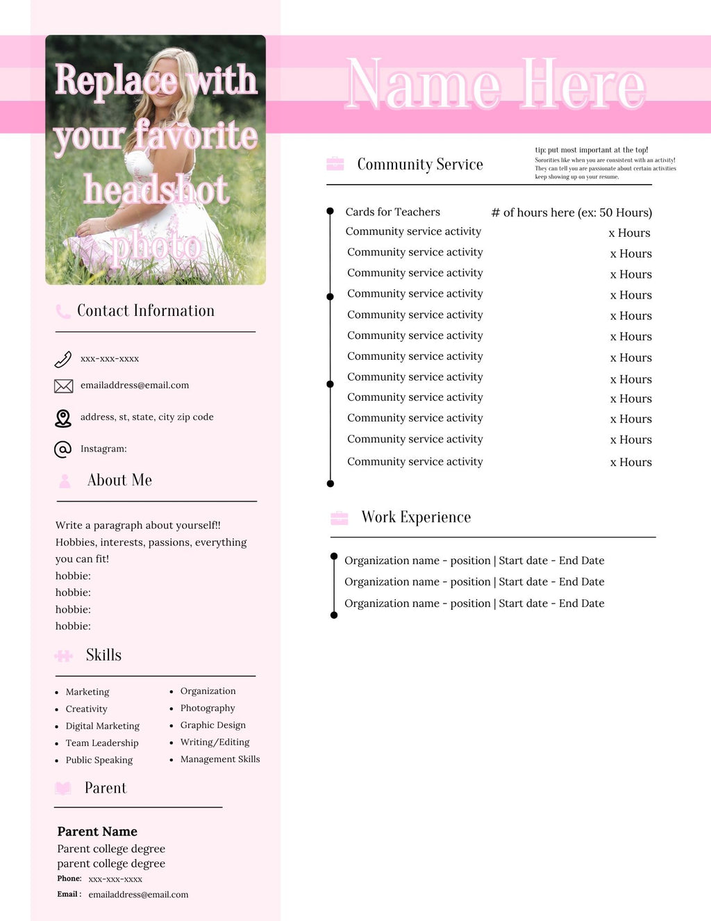 Sorority Recruitment Resume Template