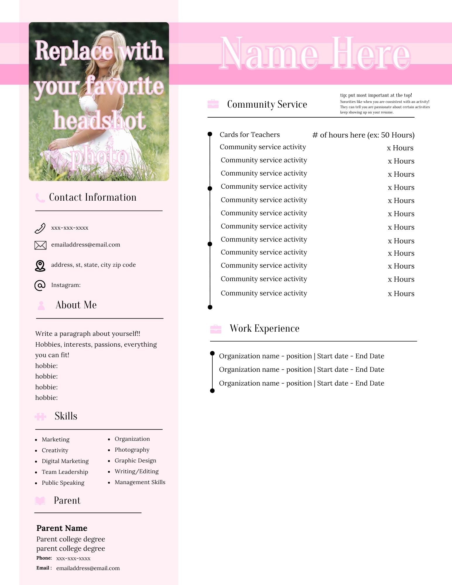 Sorority Recruitment Resume Template