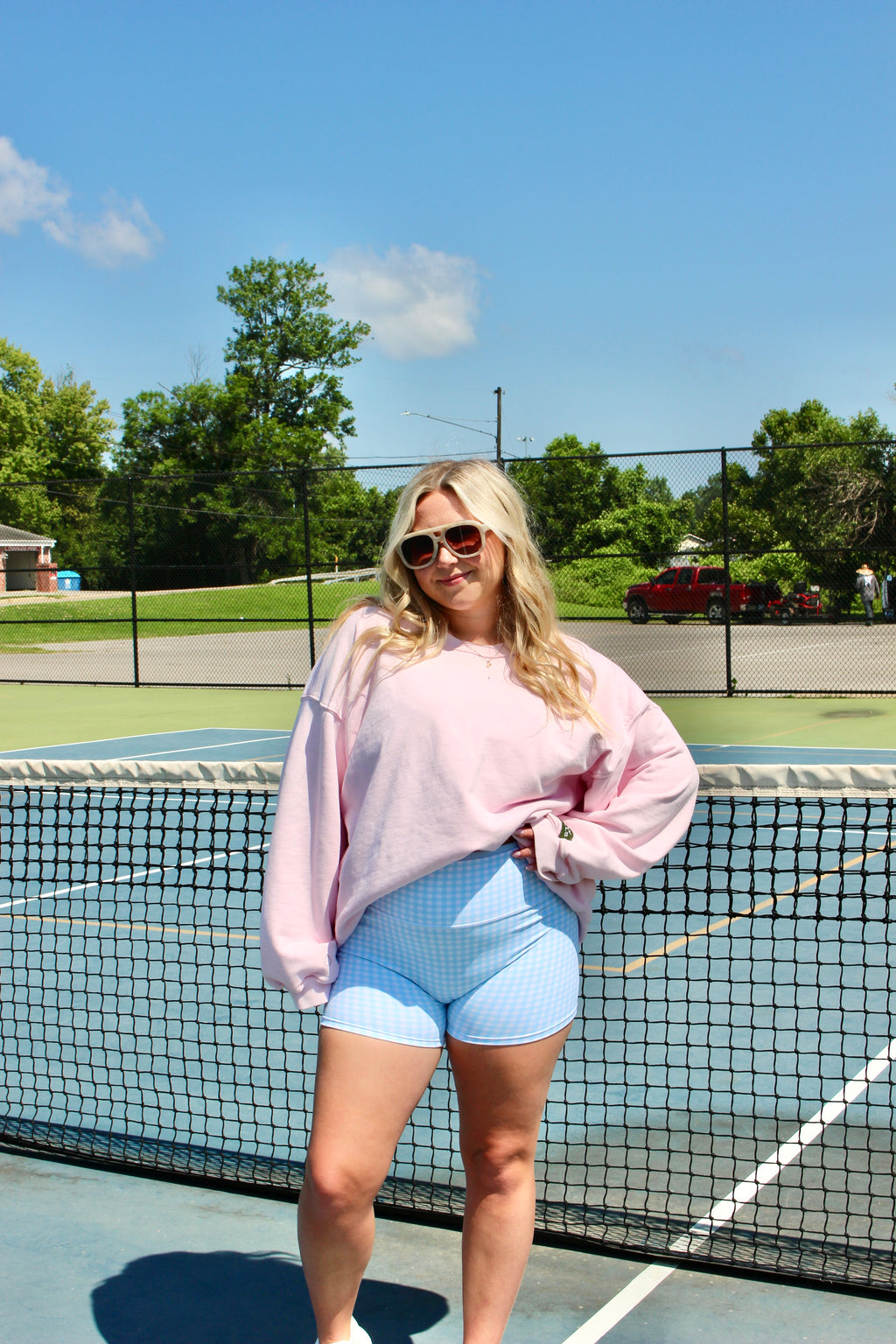 Blue Gingham Biker Shorts