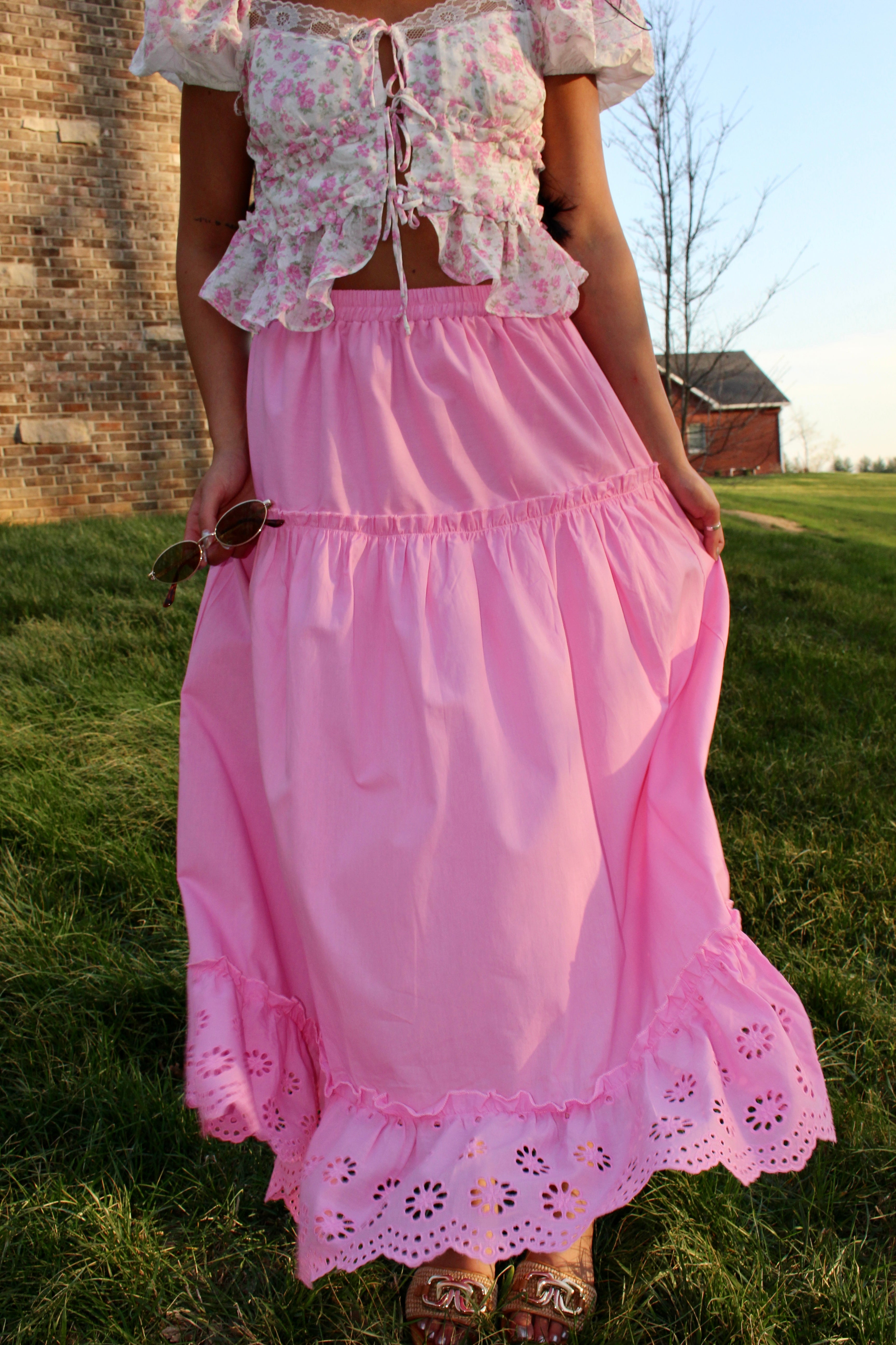 Blush Eyelet Maxi Skirt