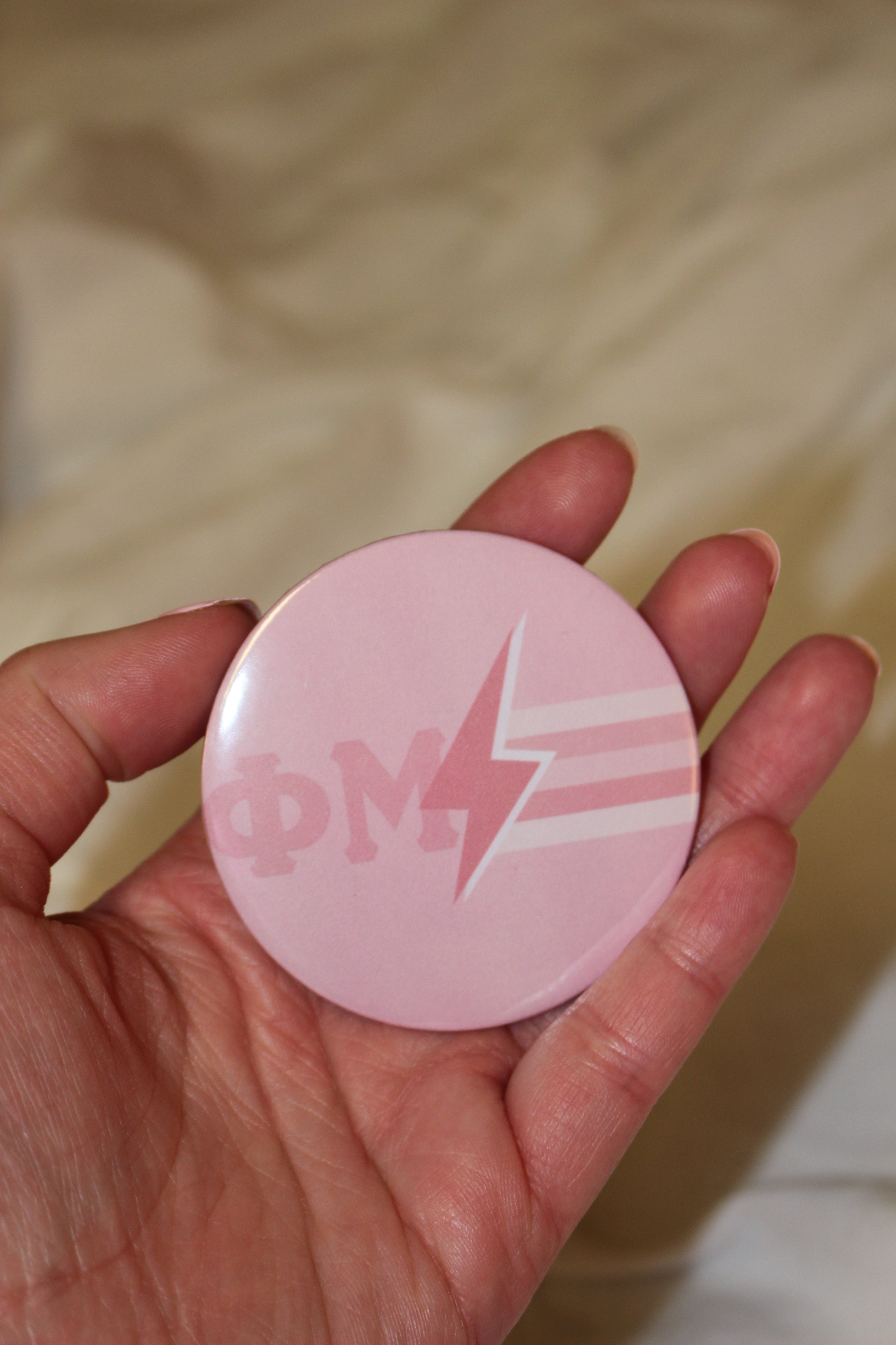 Phi Mu greek letter lightning bolt button