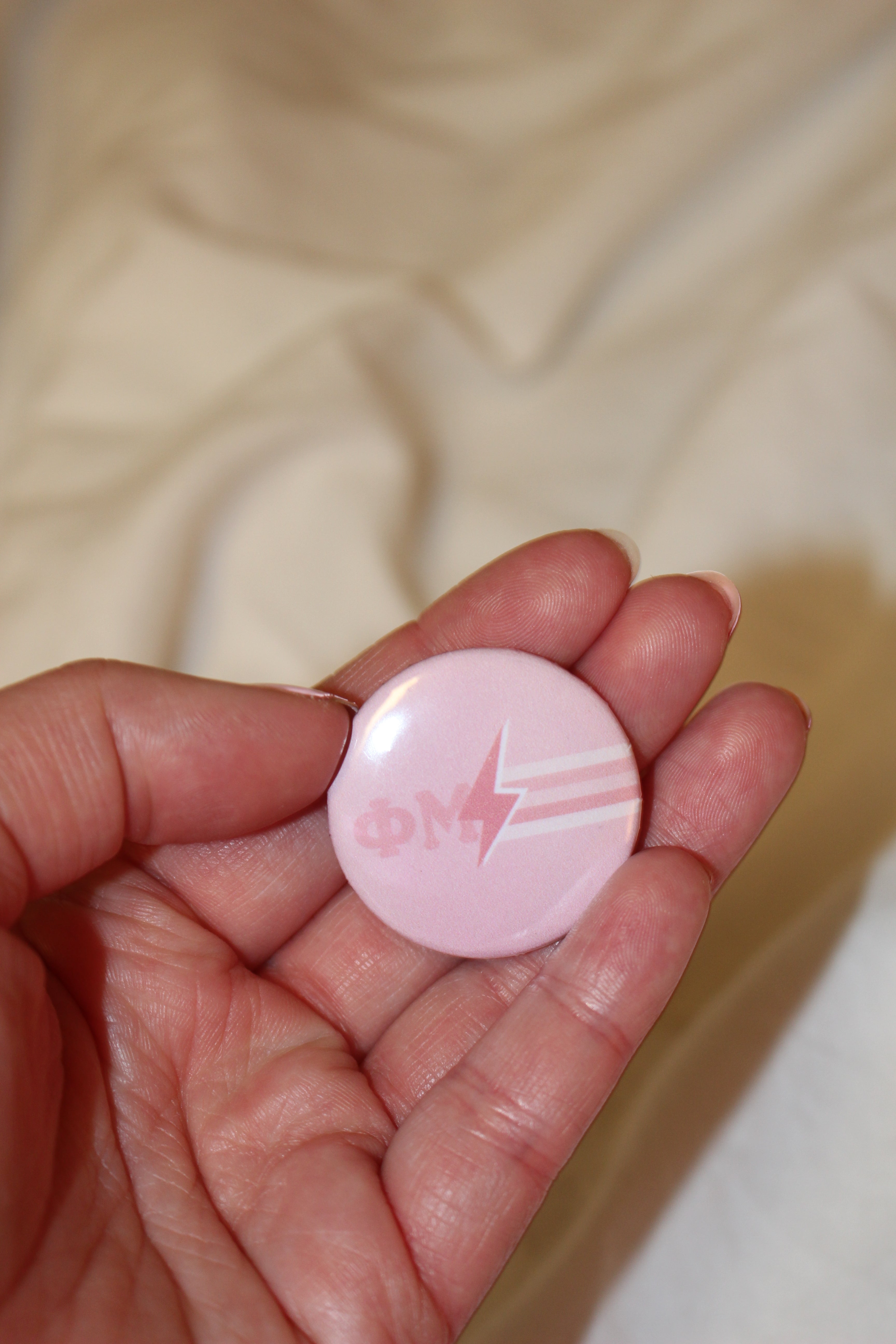 Phi Mu greek letter lightning bolt button